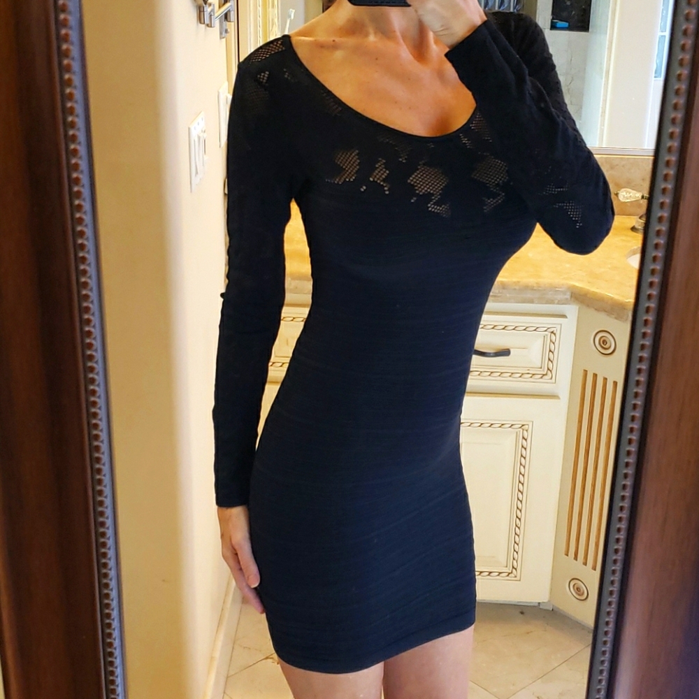 Marciano Black Long-Sleeve Bodycon Knit Dress